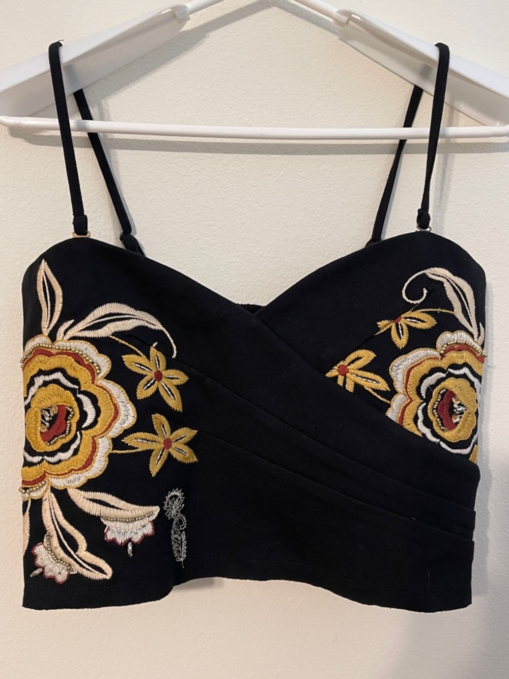 NWT Embroidered Black Bustier Style Top
